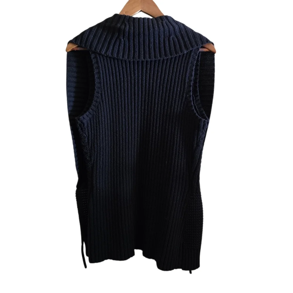 Lauren Ralph Lauren Black Chunky Cable Knit Equestrian Vest Bridle Detail - Picture 4 of 14